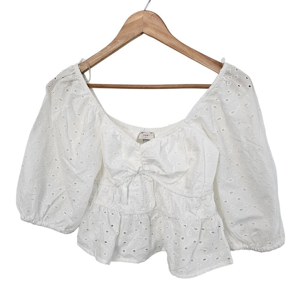 A New Day Babydoll Blouse Womens XSmall White Eyelet Fairy Y2K Boho Cottage